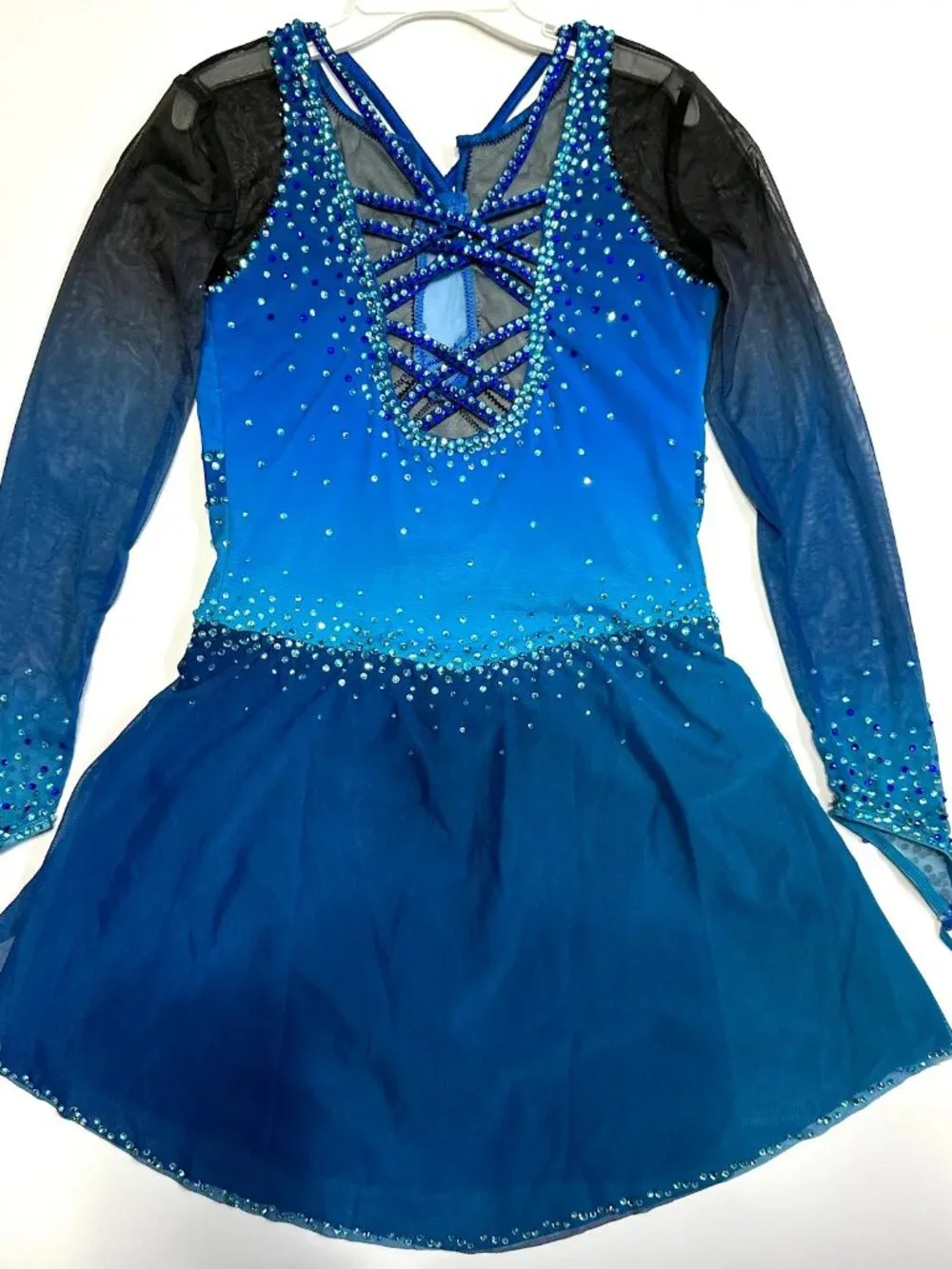 New Navy Blue Crystal Figure Skating Dress Girls 14